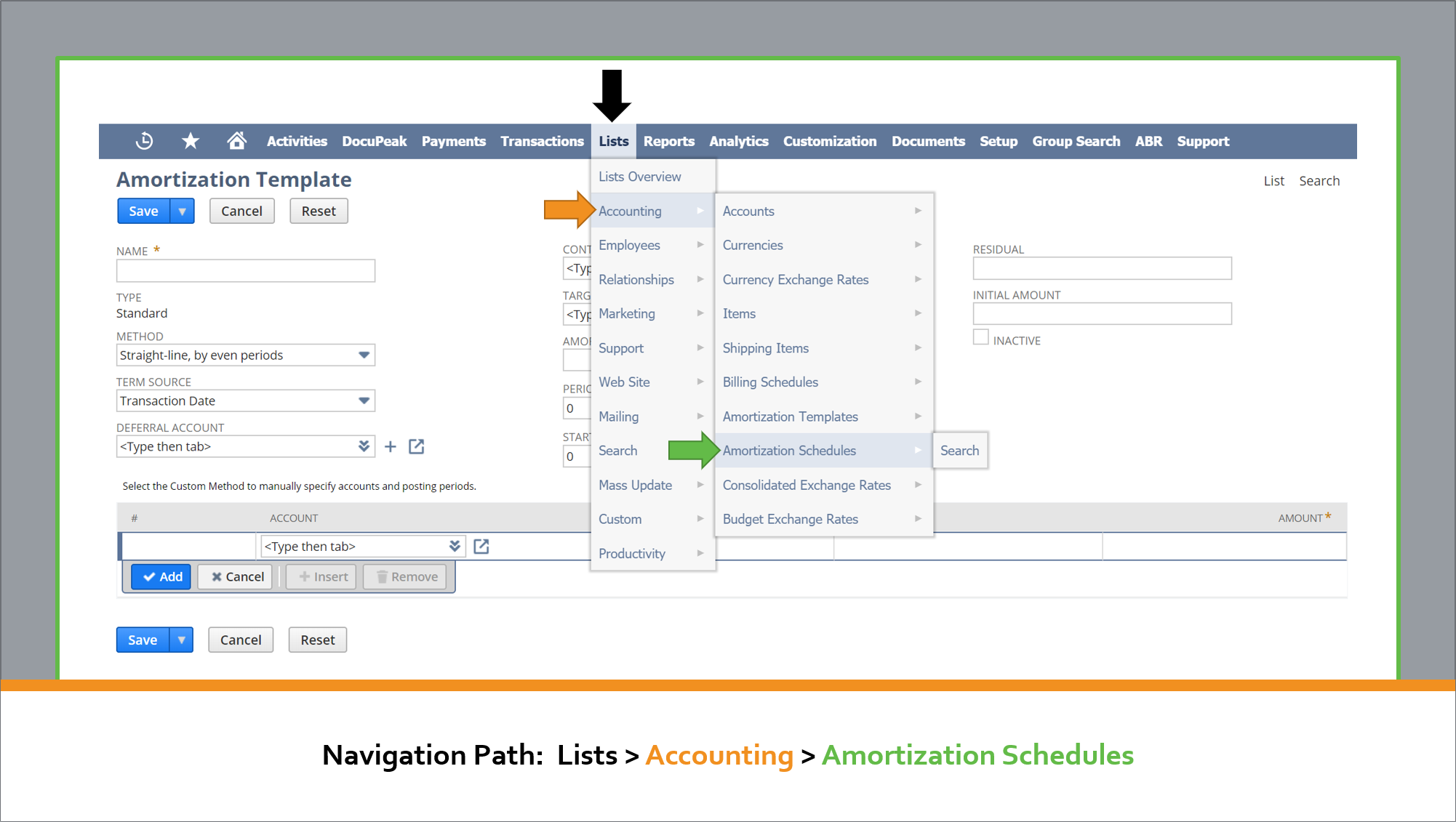 a screenshot of "Deleting Amortization Schedules"